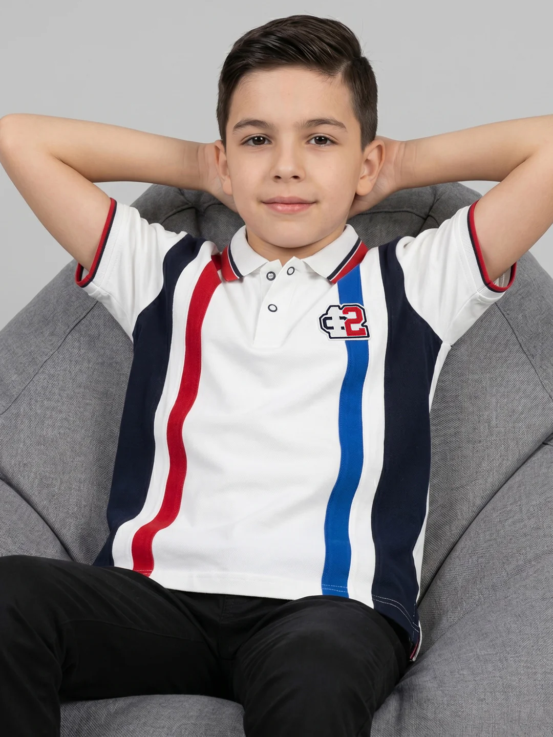 Boys White Printed Collar Half Sleeve T-Shirt - Image 5