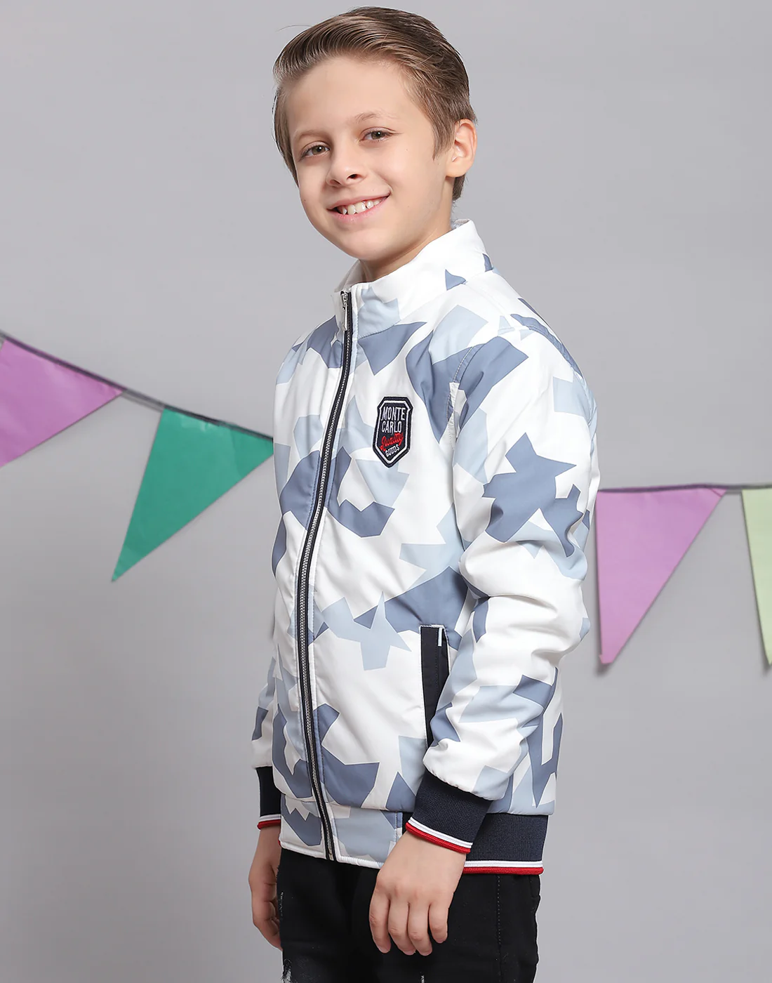 Boys White Printed Hooded Full Sleeve Boys Jacket - Image 5