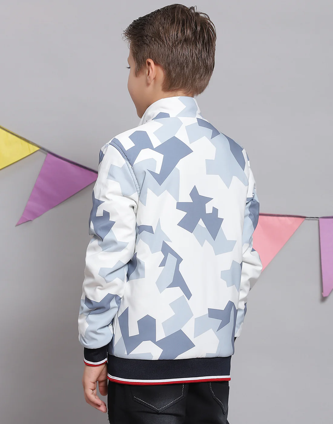 Boys White Printed Hooded Full Sleeve Boys Jacket - Image 6