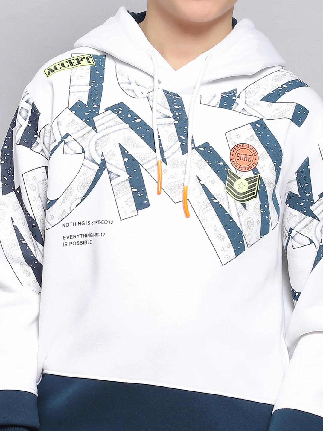 Boys White Printed Hooded Full Sleeve Sweatshirt - Image 6