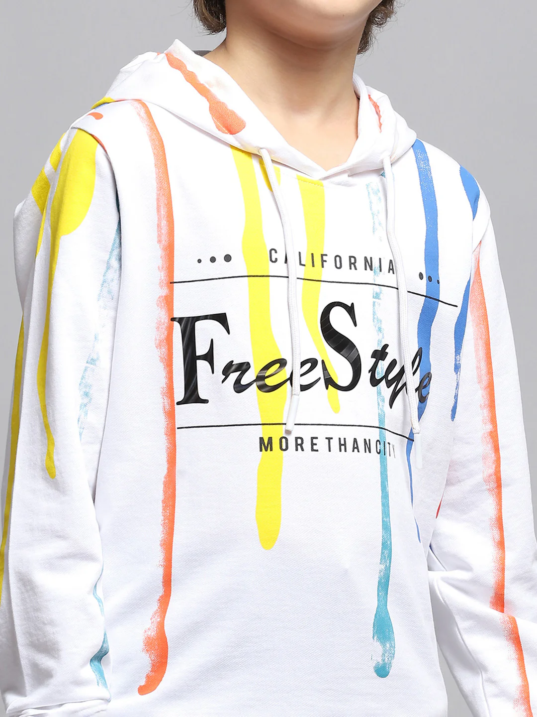 Boys White Printed Hooded Full Sleeve Sweatshirt - Image 6