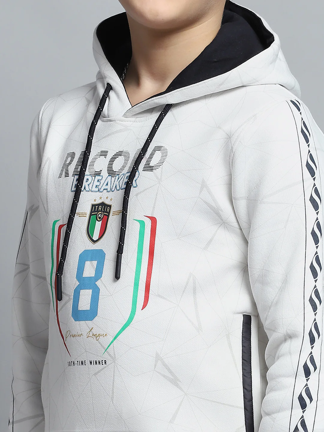 Boys White Printed Hooded Full Sleeve Sweatshirt - Image 8