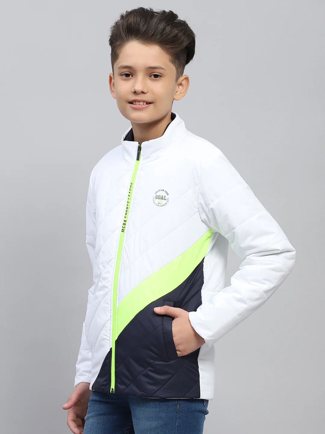 Boys White Printed Mock Neck Full Sleeve Jacket - Image 3
