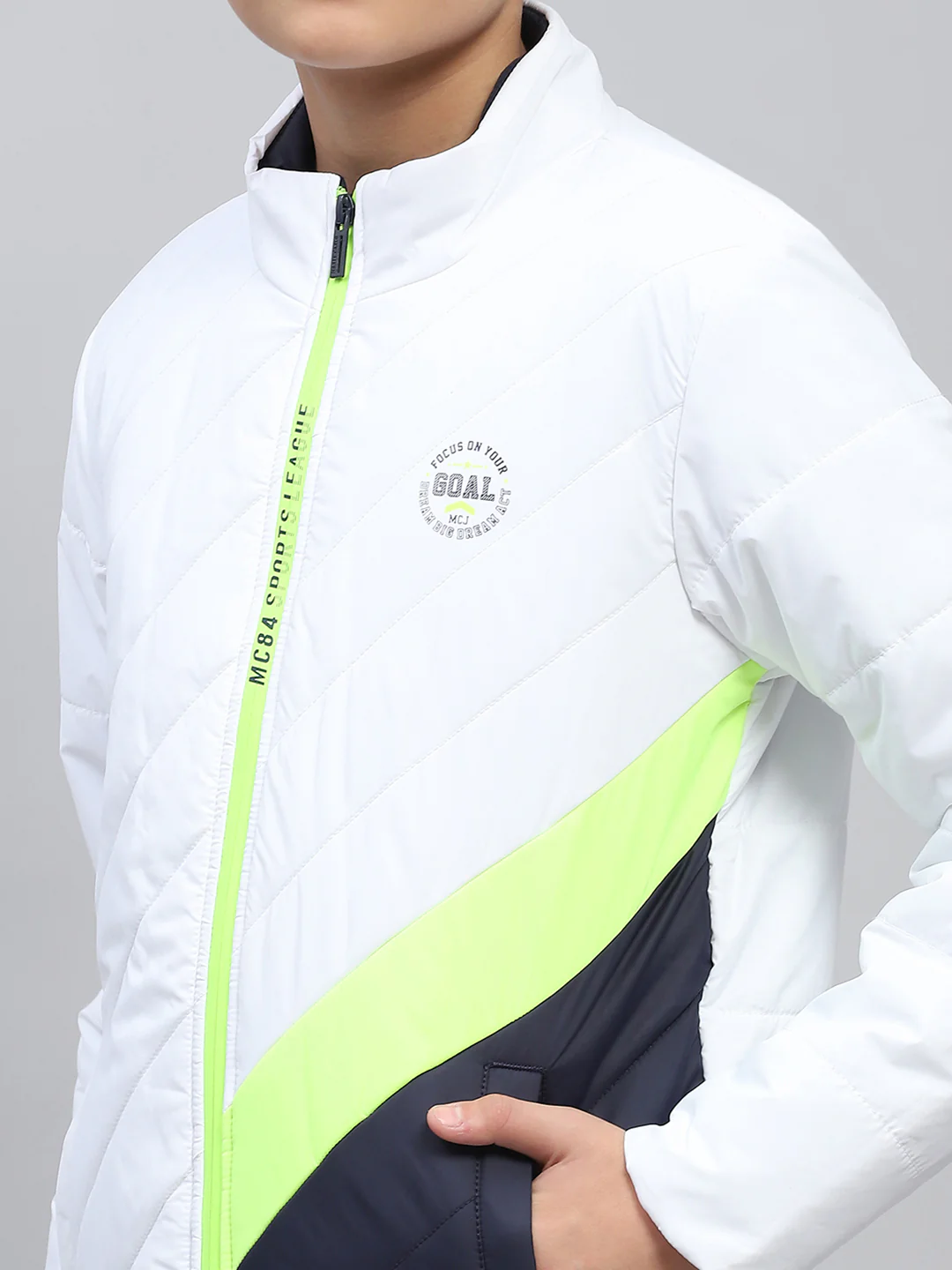 Boys White Printed Mock Neck Full Sleeve Jacket - Image 6