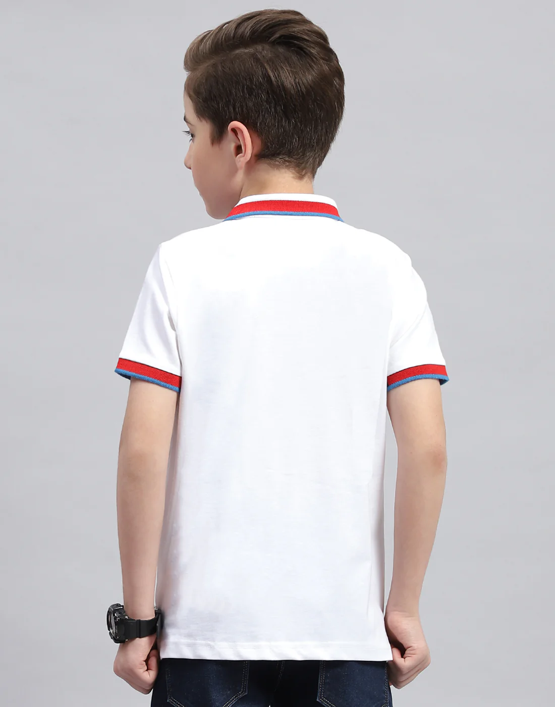 Boys White Printed Polo Collar Half Sleeve T-Shirt - Image 5