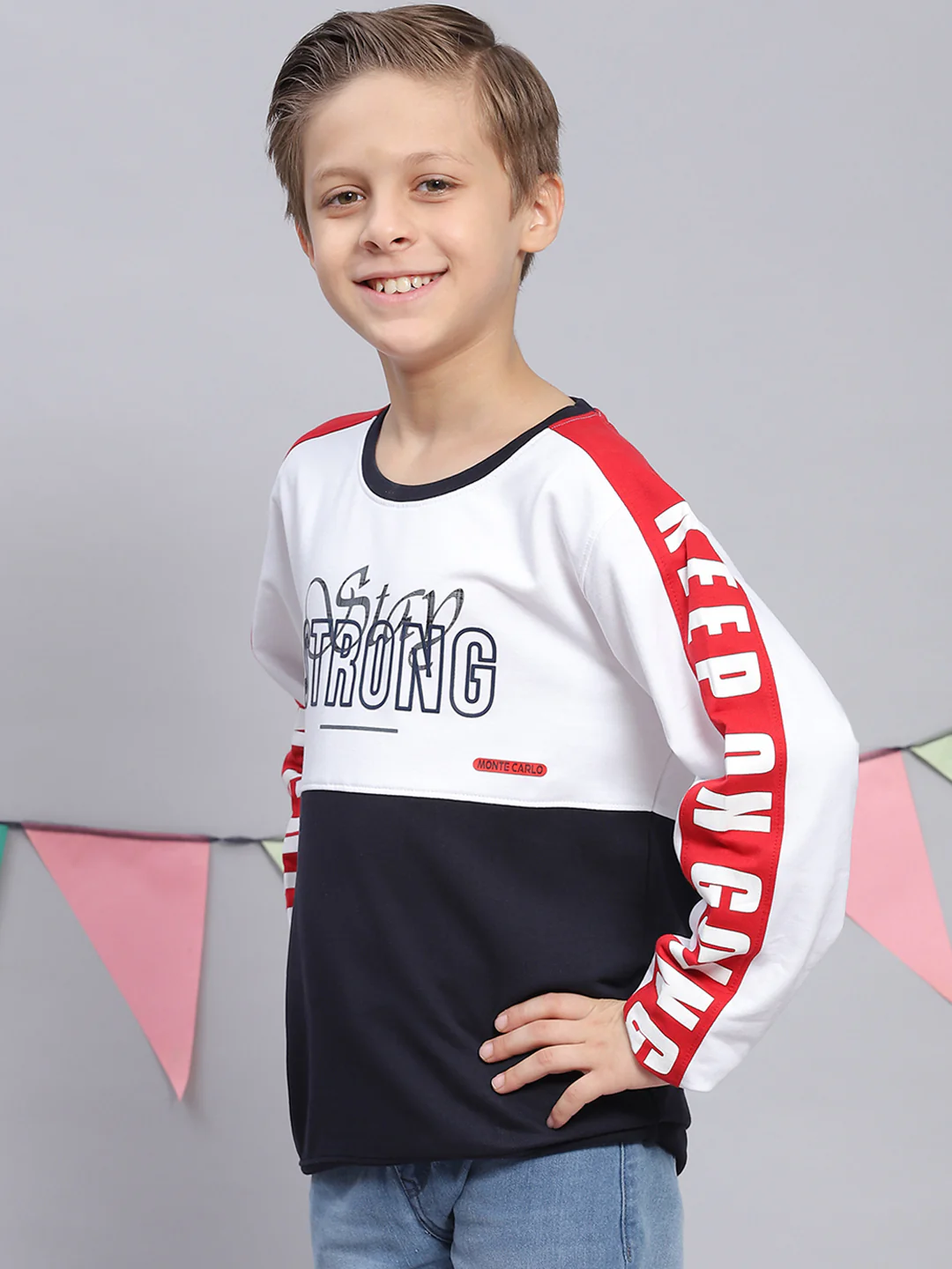 Boys White Printed Round Neck Full Sleeve Sweatshirt - Image 3