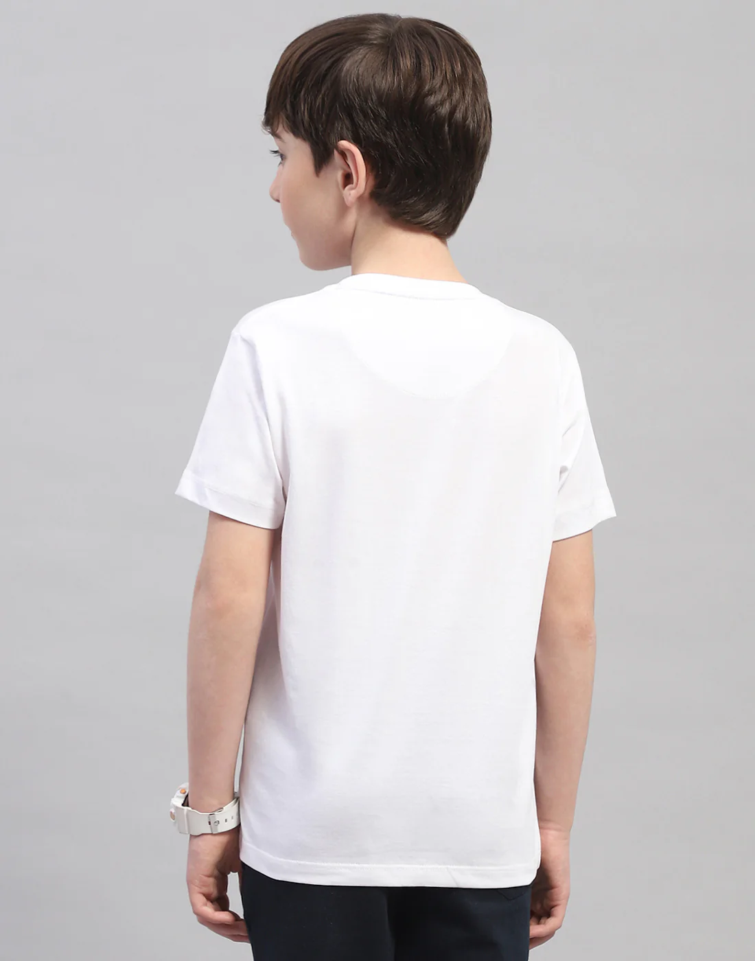 Boys White Printed Round Neck Half Sleeve T-Shirt - Image 5