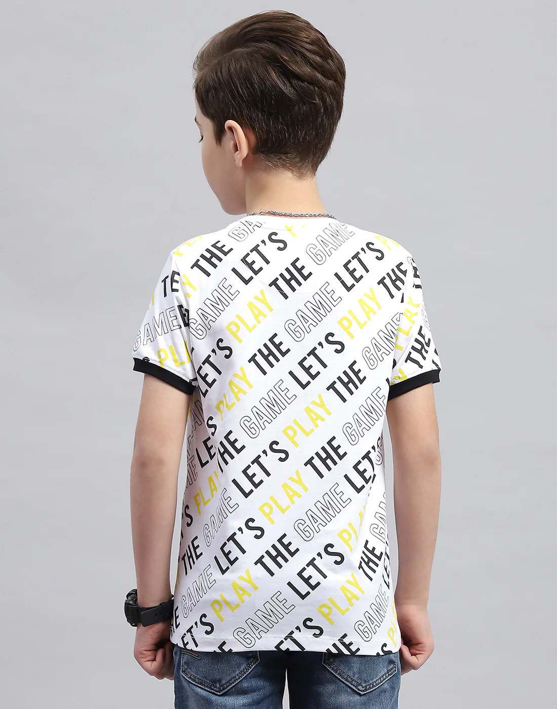Boys White Printed Round Neck Half Sleeve T-Shirt - Image 5