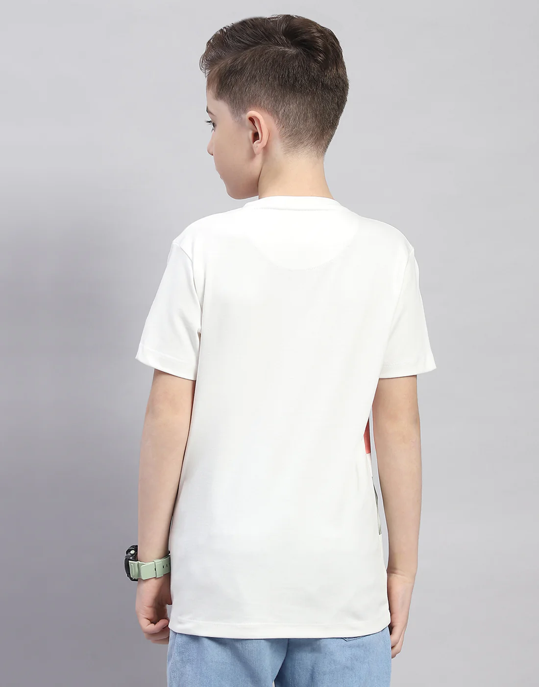 Boys White Printed Round Neck Half Sleeve T-Shirt - Image 5
