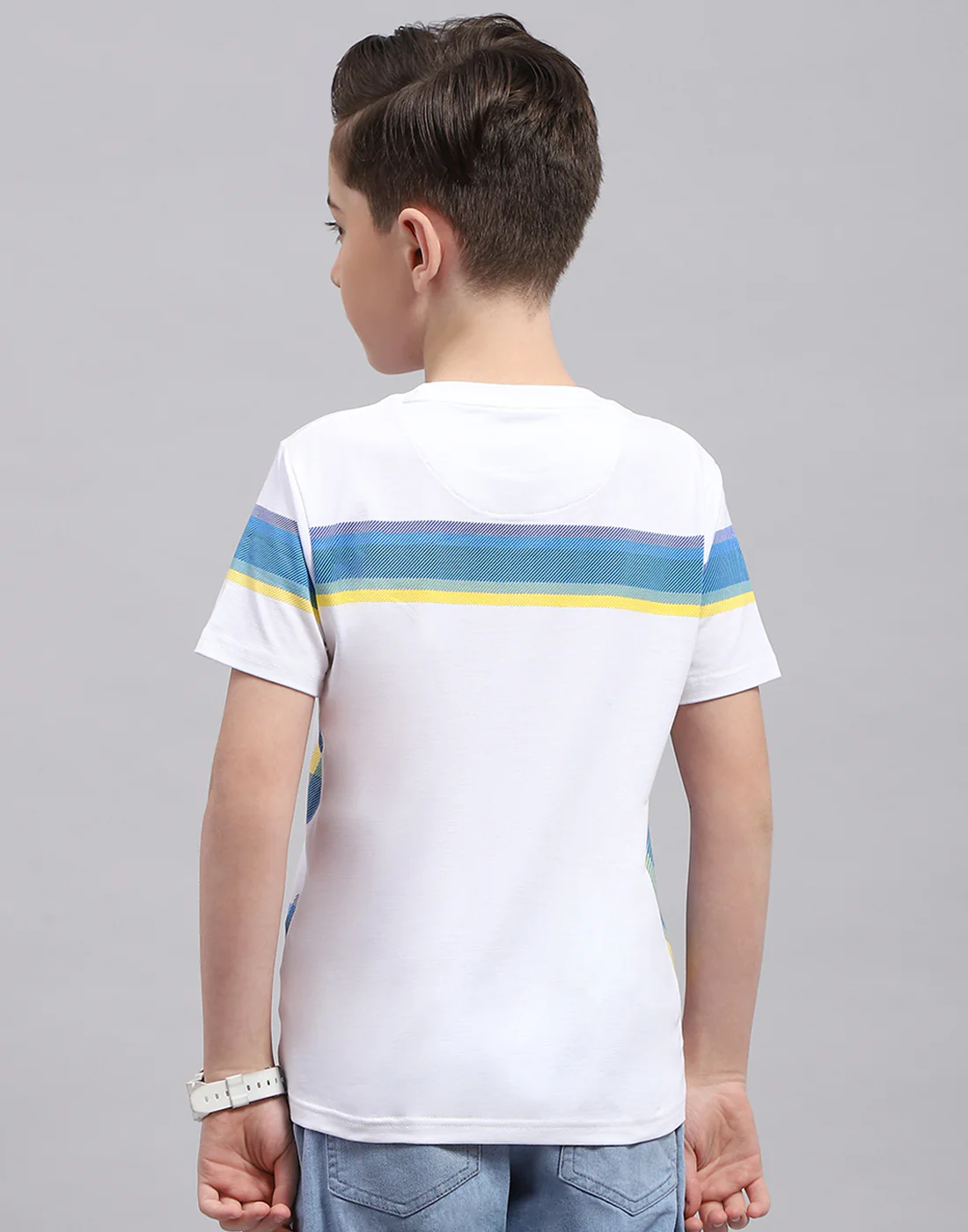 Boys White Printed Round Neck Half Sleeve T-Shirt - Image 5