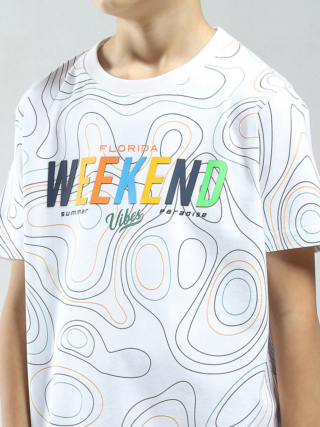 Boys White Printed Round Neck Half Sleeve T-Shirt - Image 7
