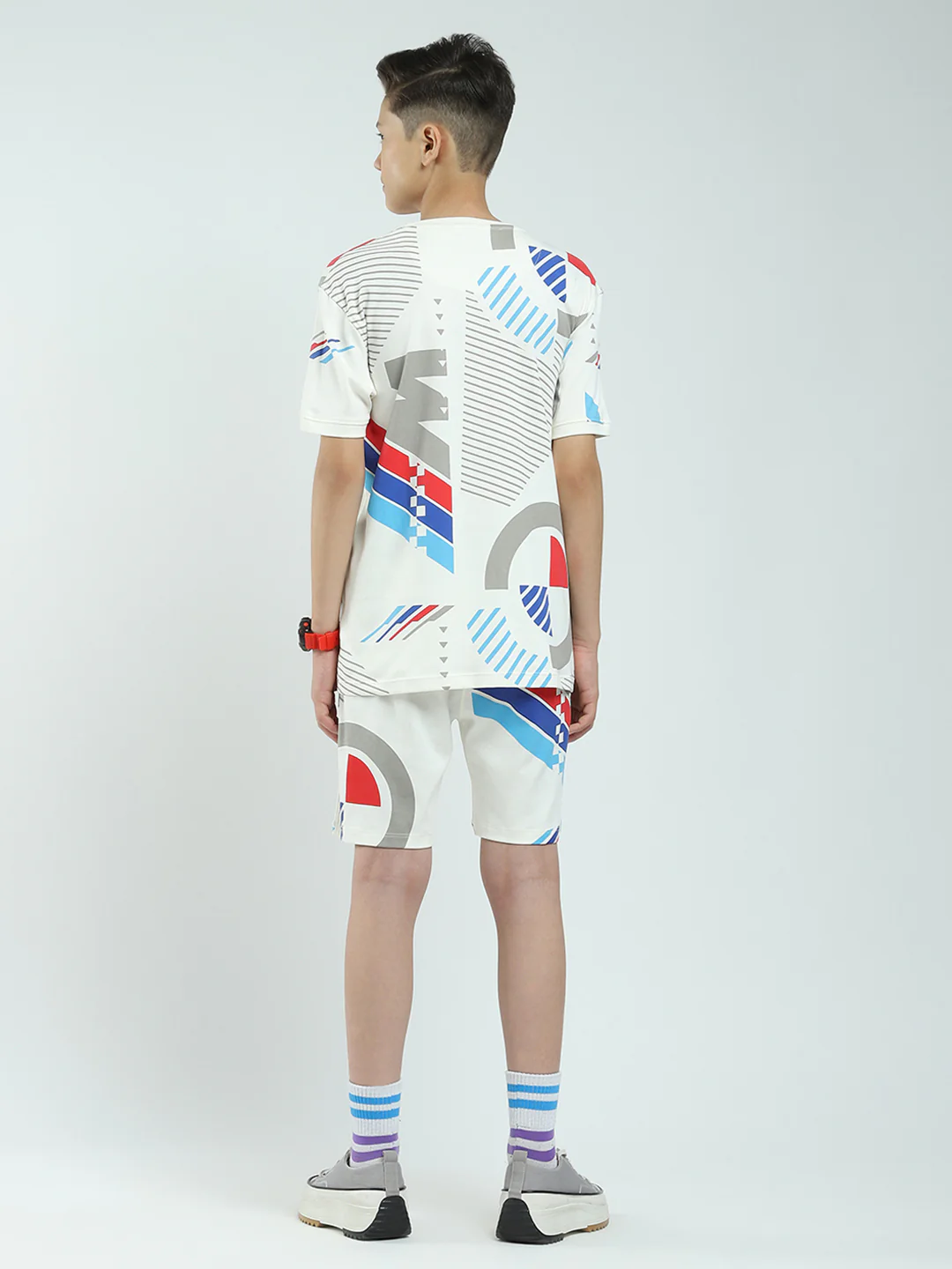 Boys White Printed Round Neck Half Sleeve Bermuda Set - Image 5