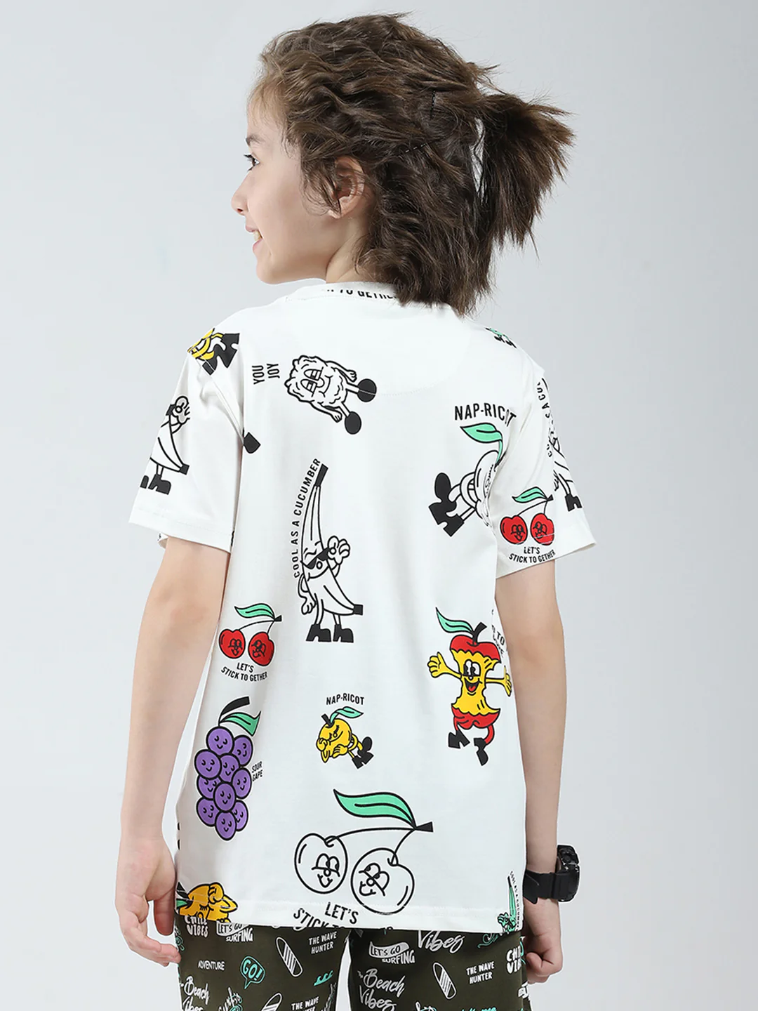Boys White Printed Round Neck Half Sleeve T-Shirt - Image 5