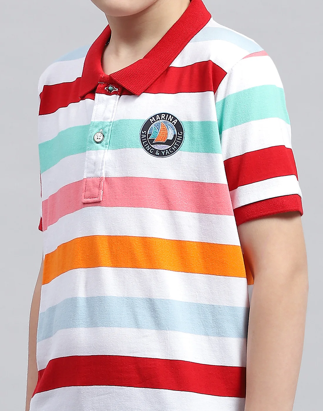 Boys White & Red Stripe Polo Collar Half Sleeve T-Shirt - Image 6