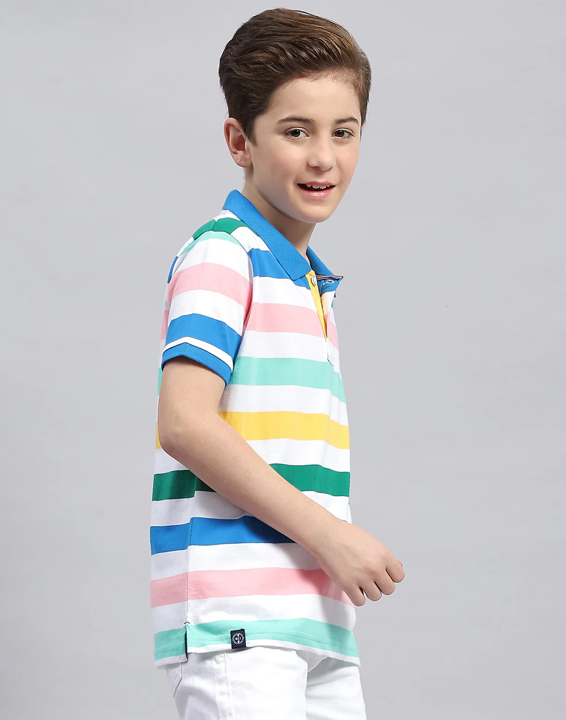 Boys White & Royal Blue Stripe Polo Collar Half Sleeve T-Shirt - Image 4