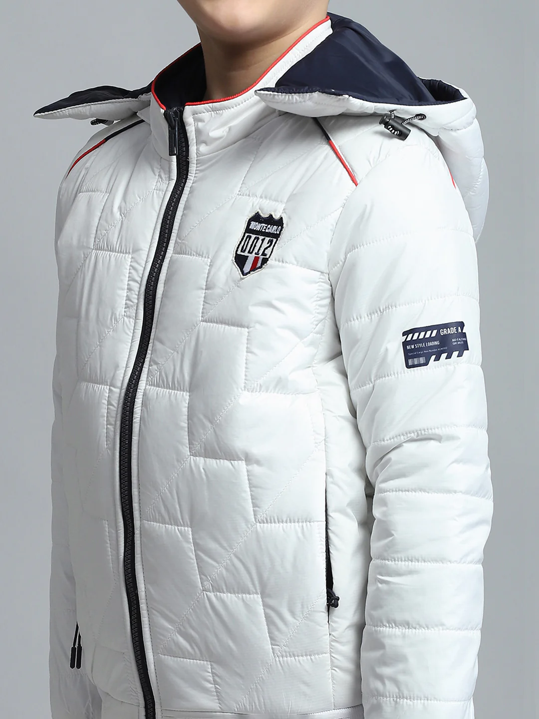 Boys White Self Design Detachable Hood Full Sleeve Jacket - Image 7