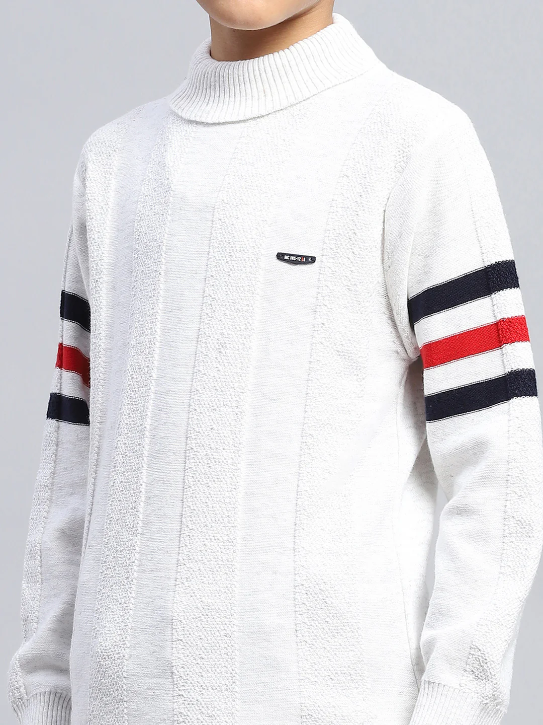 Boys White Self Design High Neck Full Sleeve Pullover - Image 6