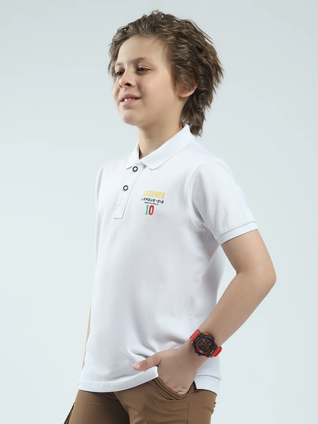 Boys White Solid Collar Half Sleeve T-Shirt - Image 3