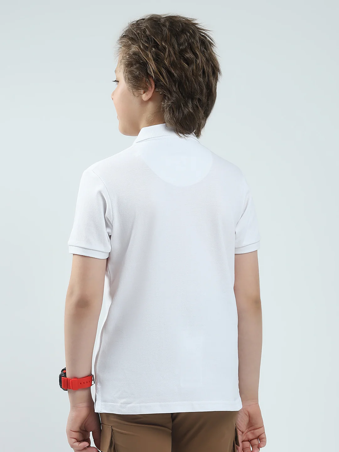 Boys White Solid Collar Half Sleeve T-Shirt - Image 5
