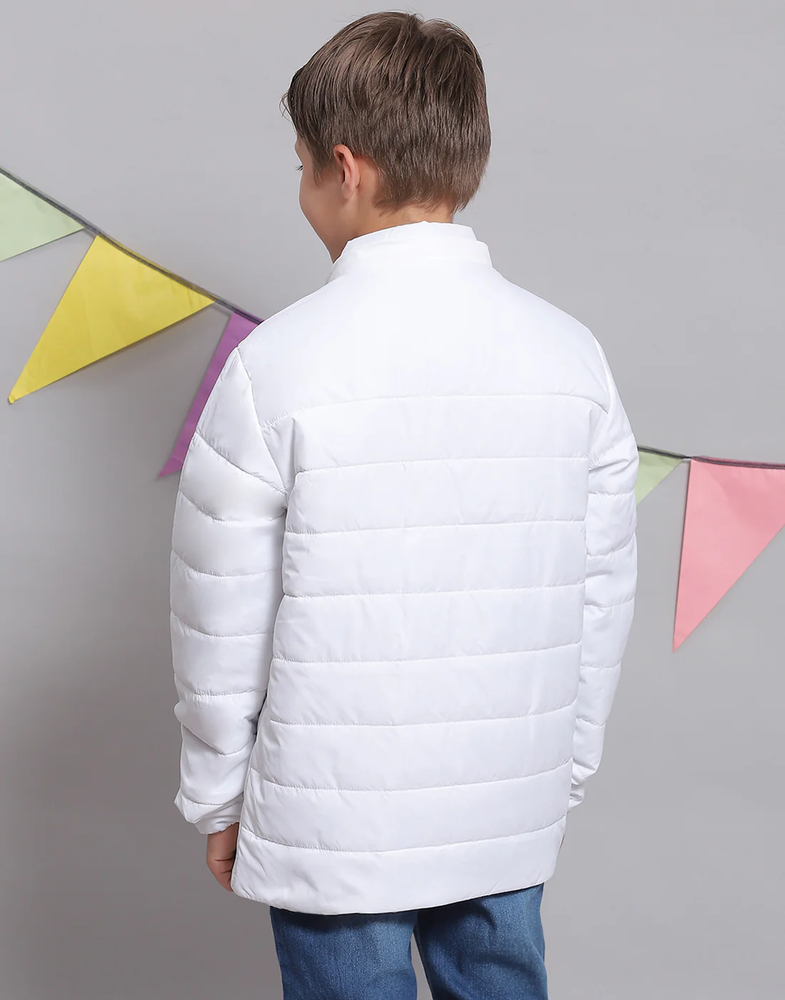 Boys White Solid Hooded Full Sleeve Boys Jacket - Image 6