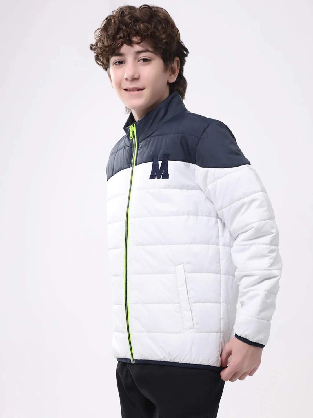 Boys White Solid Mock Neck Full Sleeve Boys Jacket - Image 3