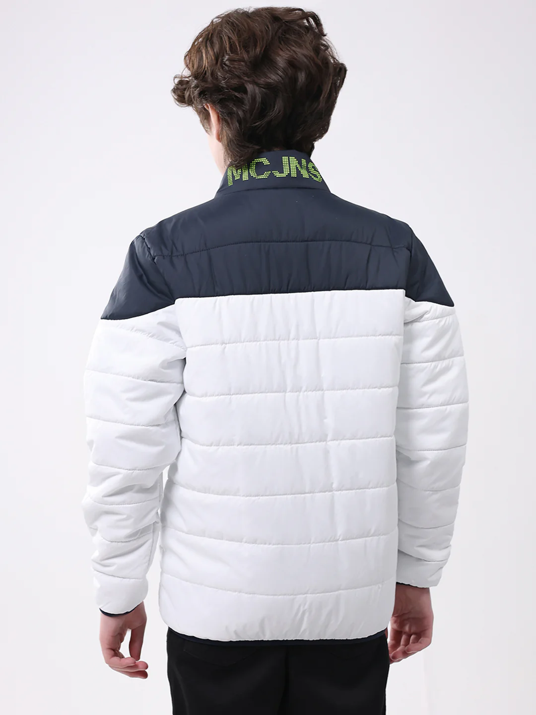 Boys White Solid Mock Neck Full Sleeve Boys Jacket - Image 5