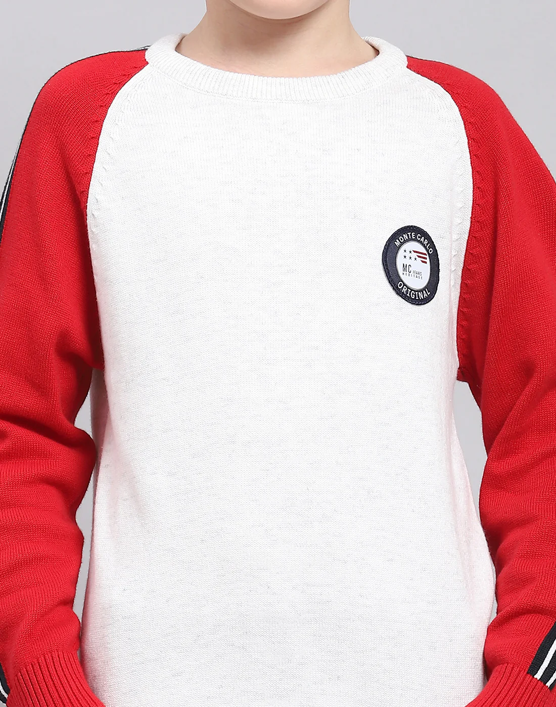 Boys White Solid Round Neck Full Sleeve Sweater - Image 6