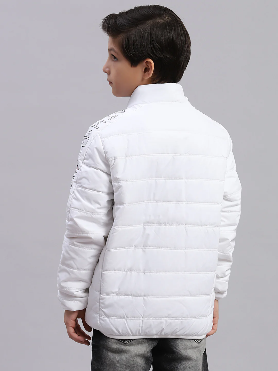 Boys White Solid Stand Collar Full Sleeve Boys Jacket - Image 4