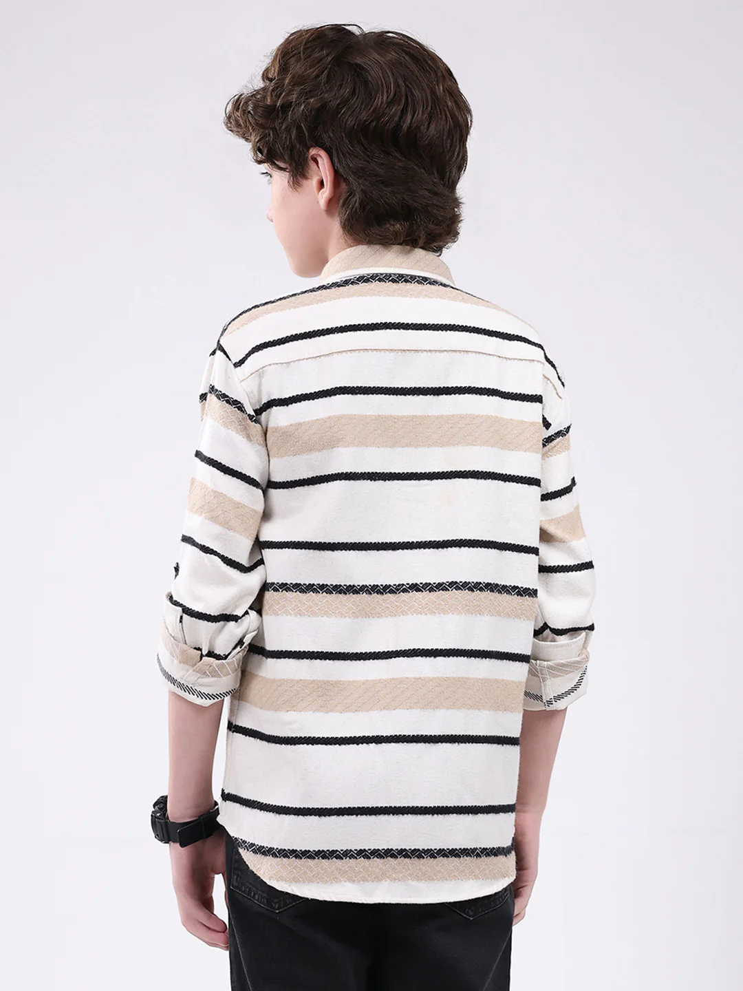 Boys White Stripe Collar Full Sleeve Shirt - Image 5