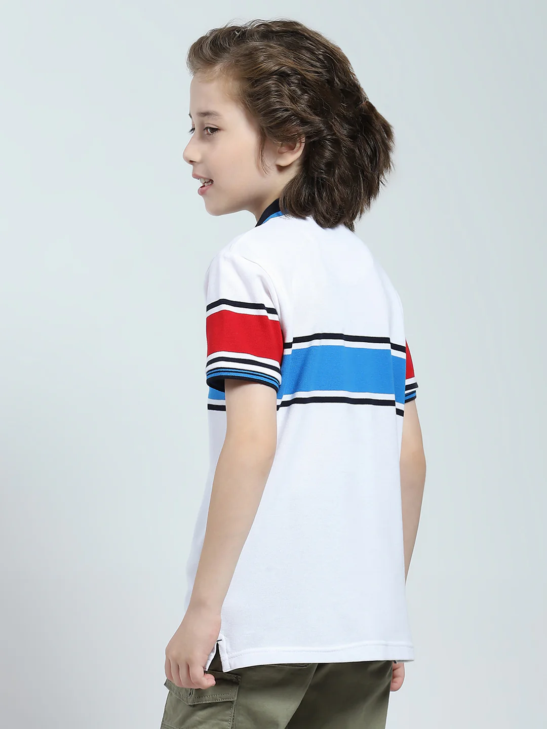 Boys White Stripe Collar Half Sleeve T-Shirt - Image 5
