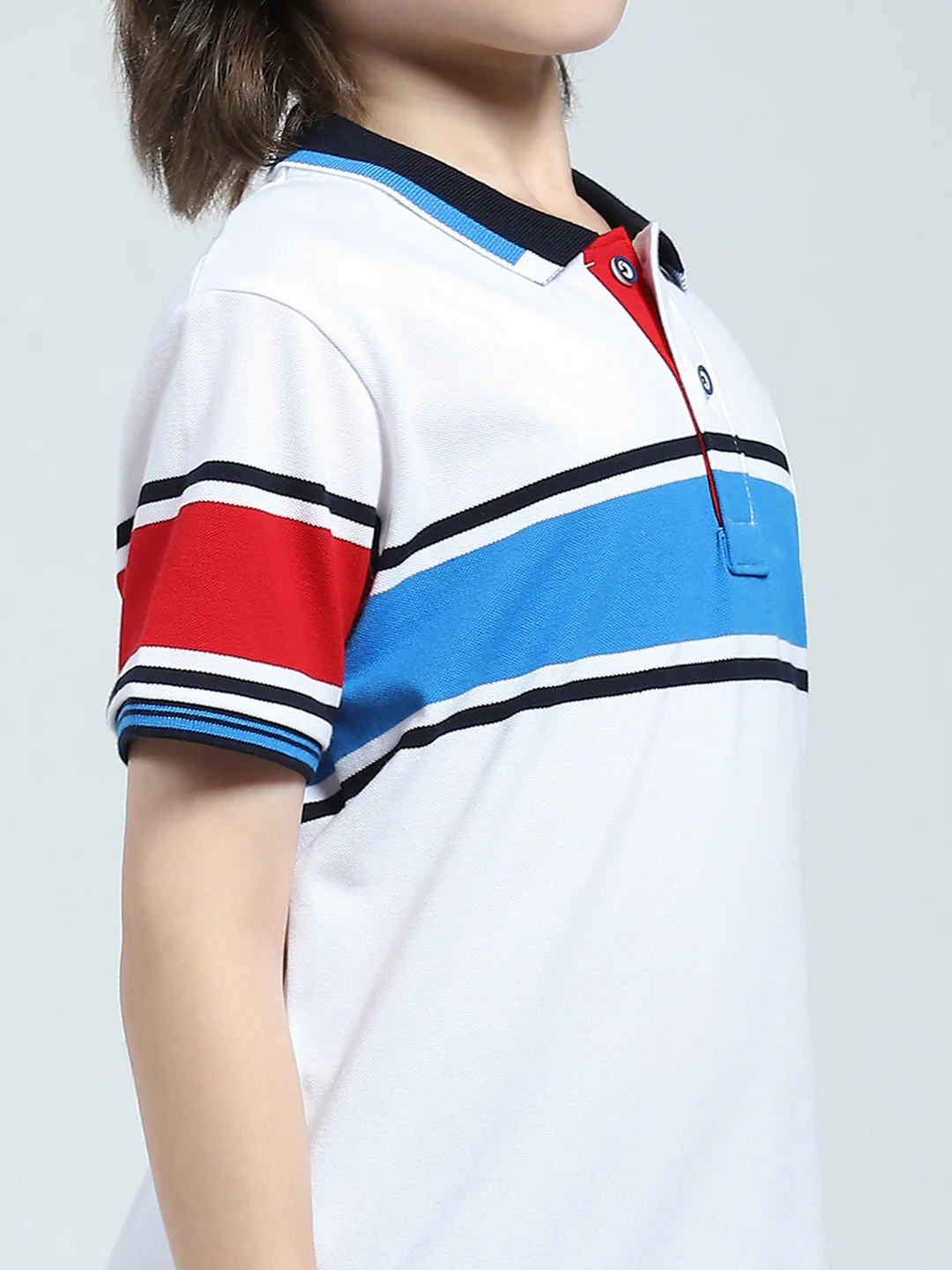 Boys White Stripe Collar Half Sleeve T-Shirt - Image 6