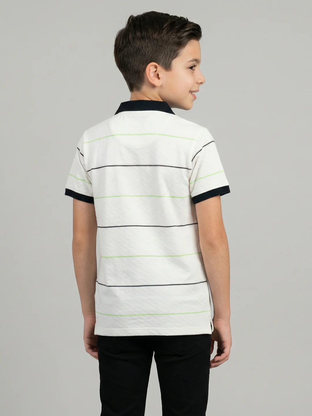 Boys White Stripe Collar Half Sleeve T-Shirt - Image 4