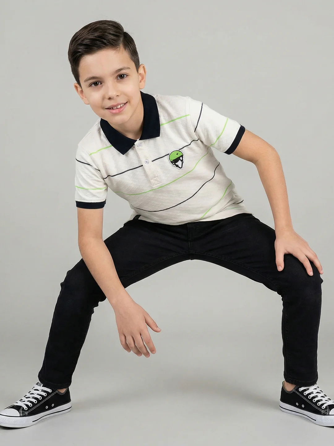 Boys White Stripe Collar Half Sleeve T-Shirt - Image 5