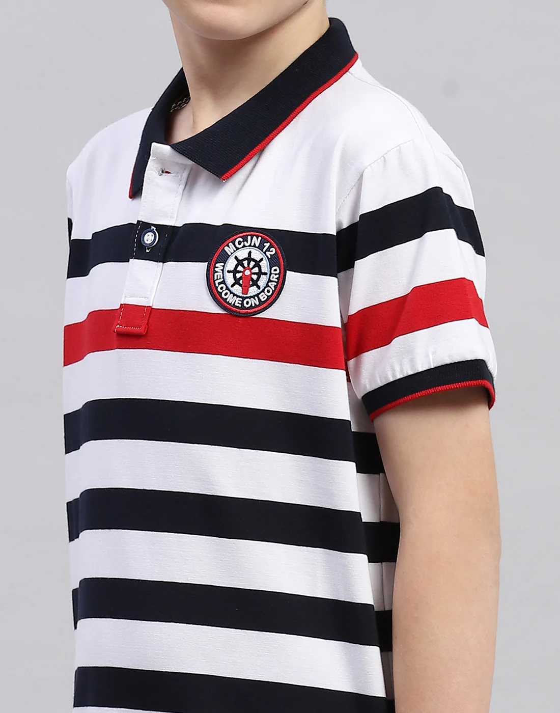 Boys White Stripe Polo Collar Half Sleeve T-Shirt - Image 7