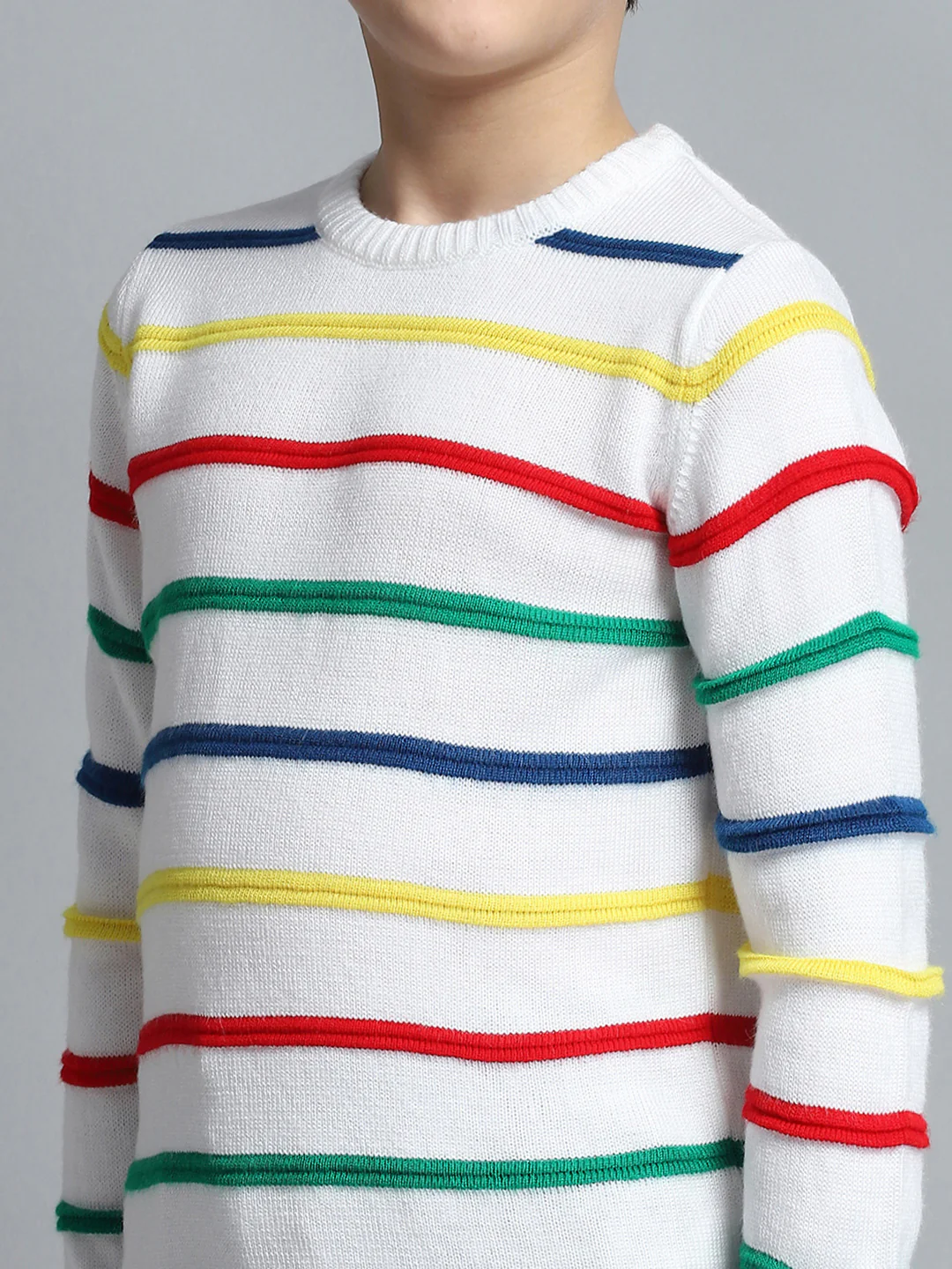 Boys White Stripe Round Neck Full Sleeve Pullover - Image 6