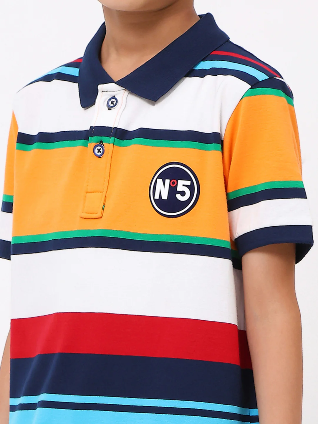 Boys Yellow & Blue Stripe Collar Half Sleeve T-Shirt - Image 6