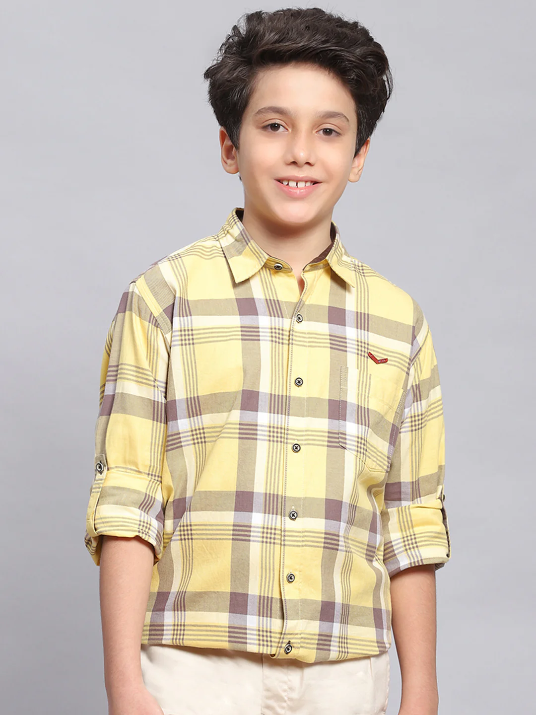 Boys Yellow Check Spread Collar Full Sleeve Shirts - Image 2