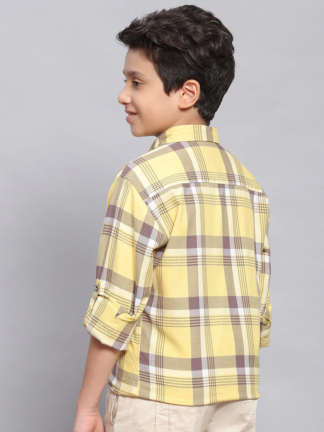 Boys Yellow Check Spread Collar Full Sleeve Shirts - Image 5