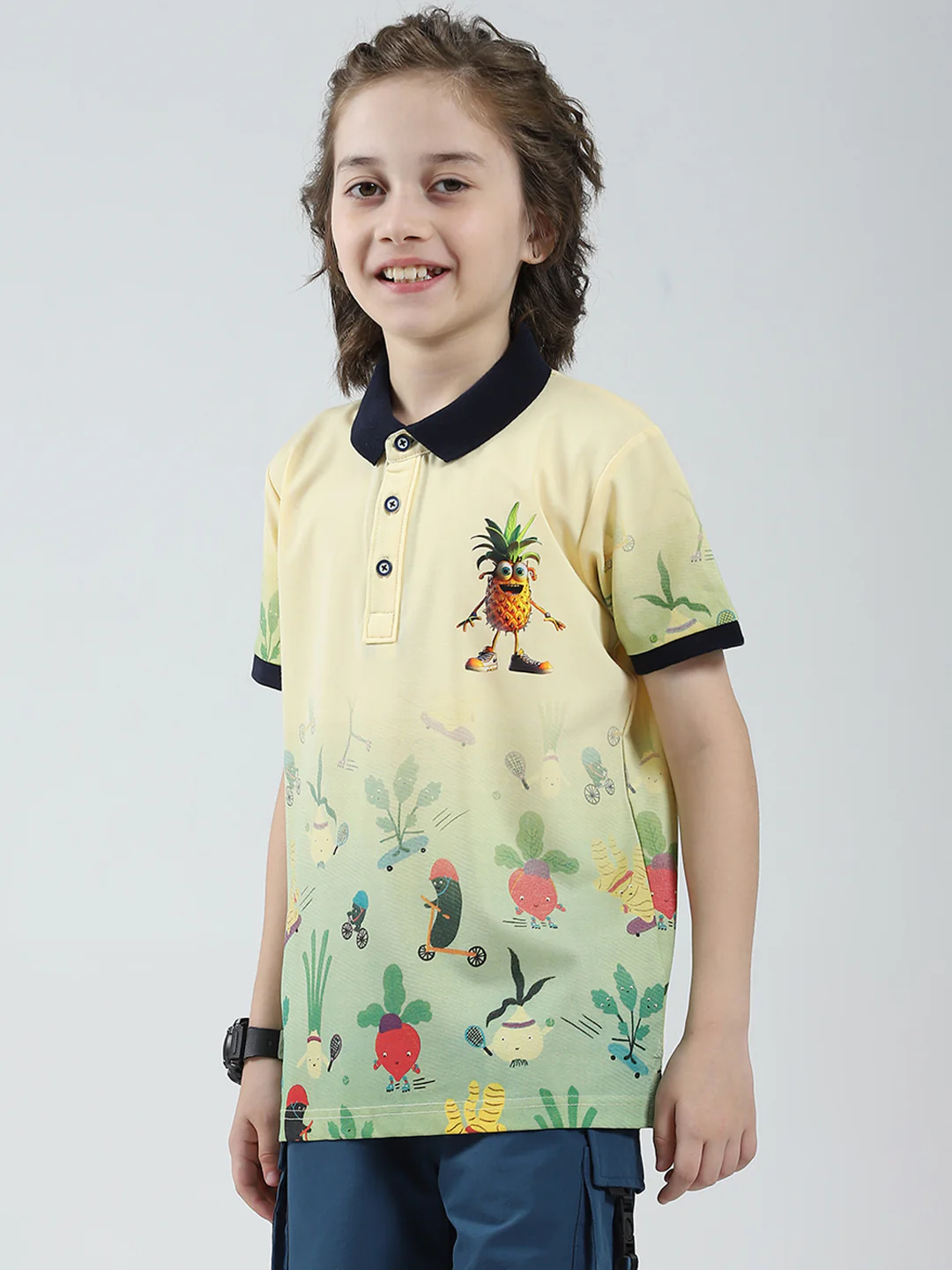 Boys Yellow Printed Collar Half Sleeve T-Shirt - Image 3