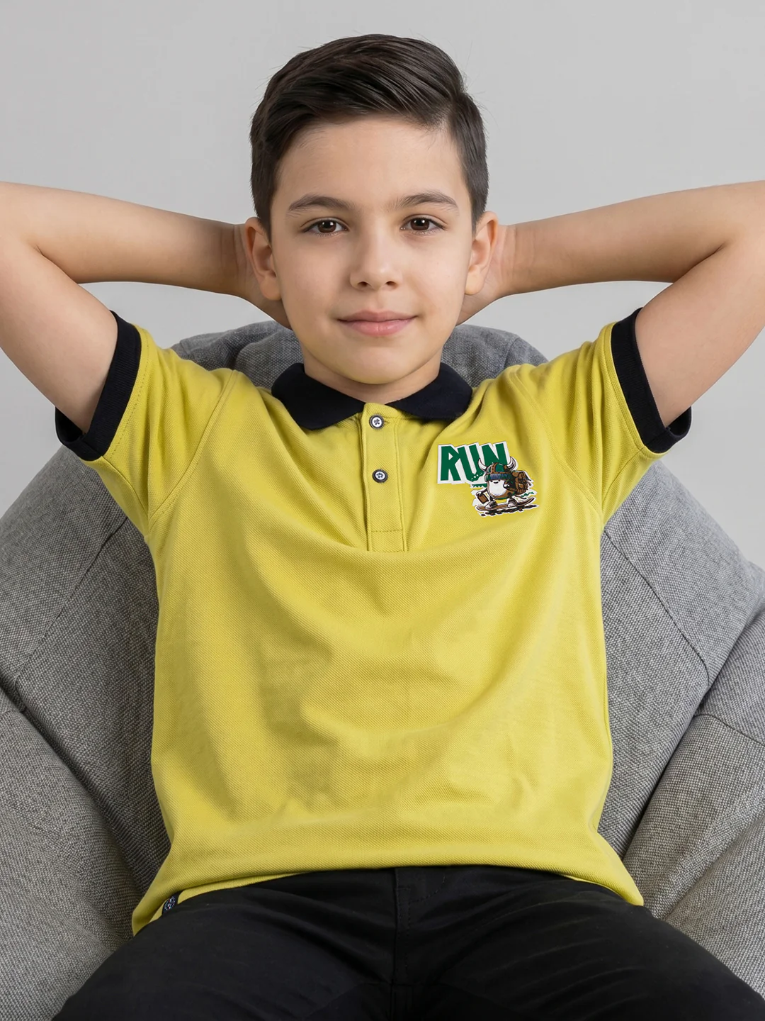 Boys Yellow Printed Collar Half Sleeve T-Shirt - Image 5