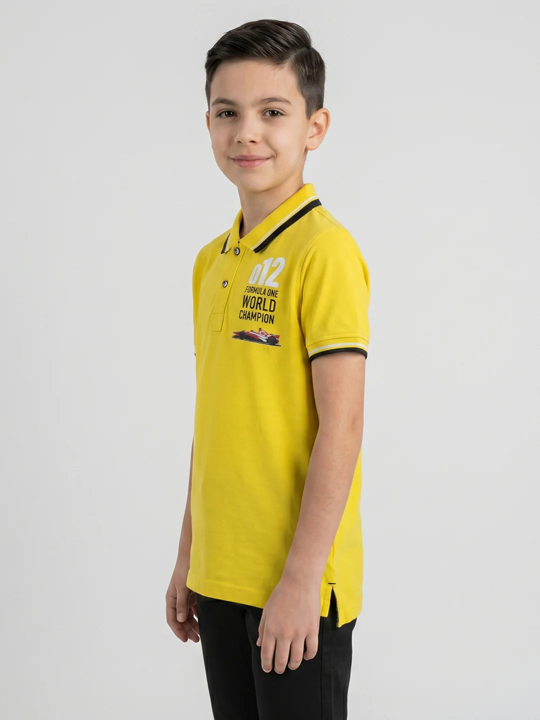 Boys Yellow Printed Collar Half Sleeve T-Shirt - Image 2
