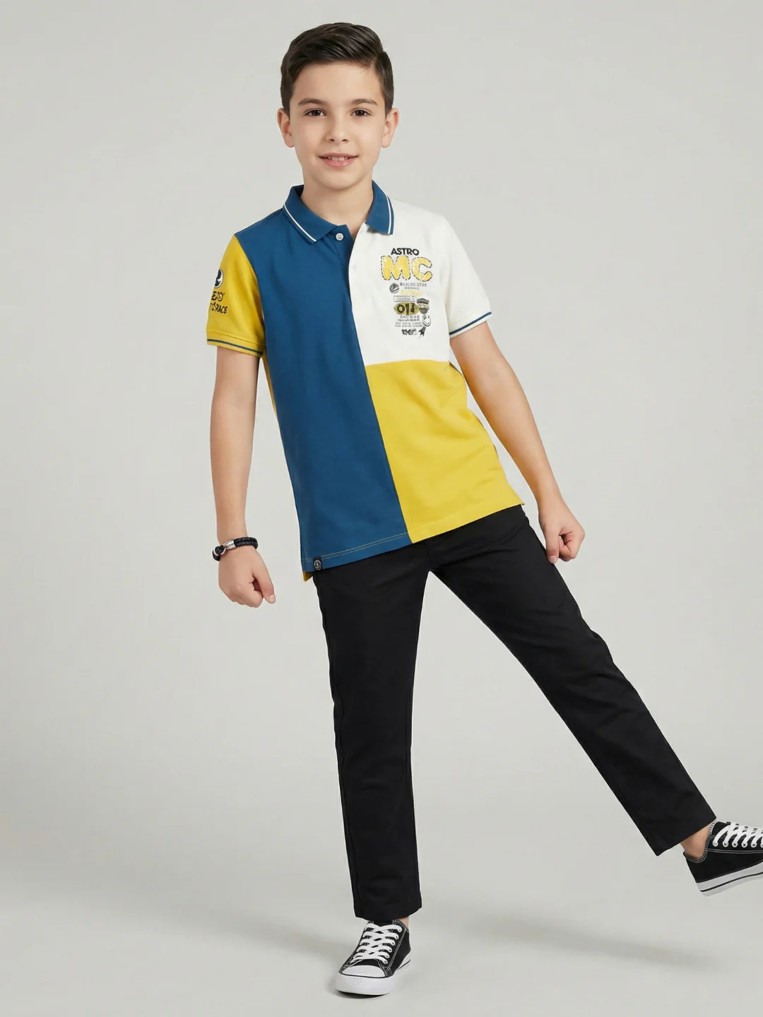 Boys Yellow Printed Collar Half Sleeve T-Shirt - Image 5