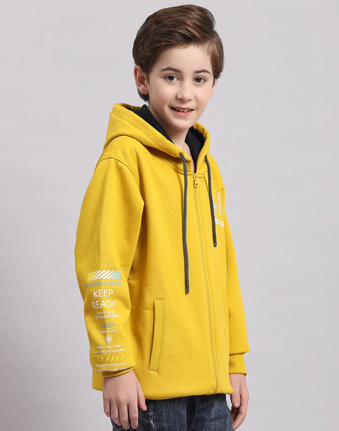 Boys Yellow Printed Hooded Full Sleeve Sweatshirt - Image 4