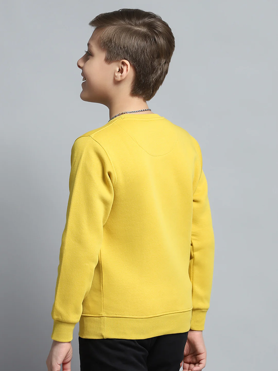 Boys Yellow Printed Round Neck Full Sleeve Pullover - Image 5