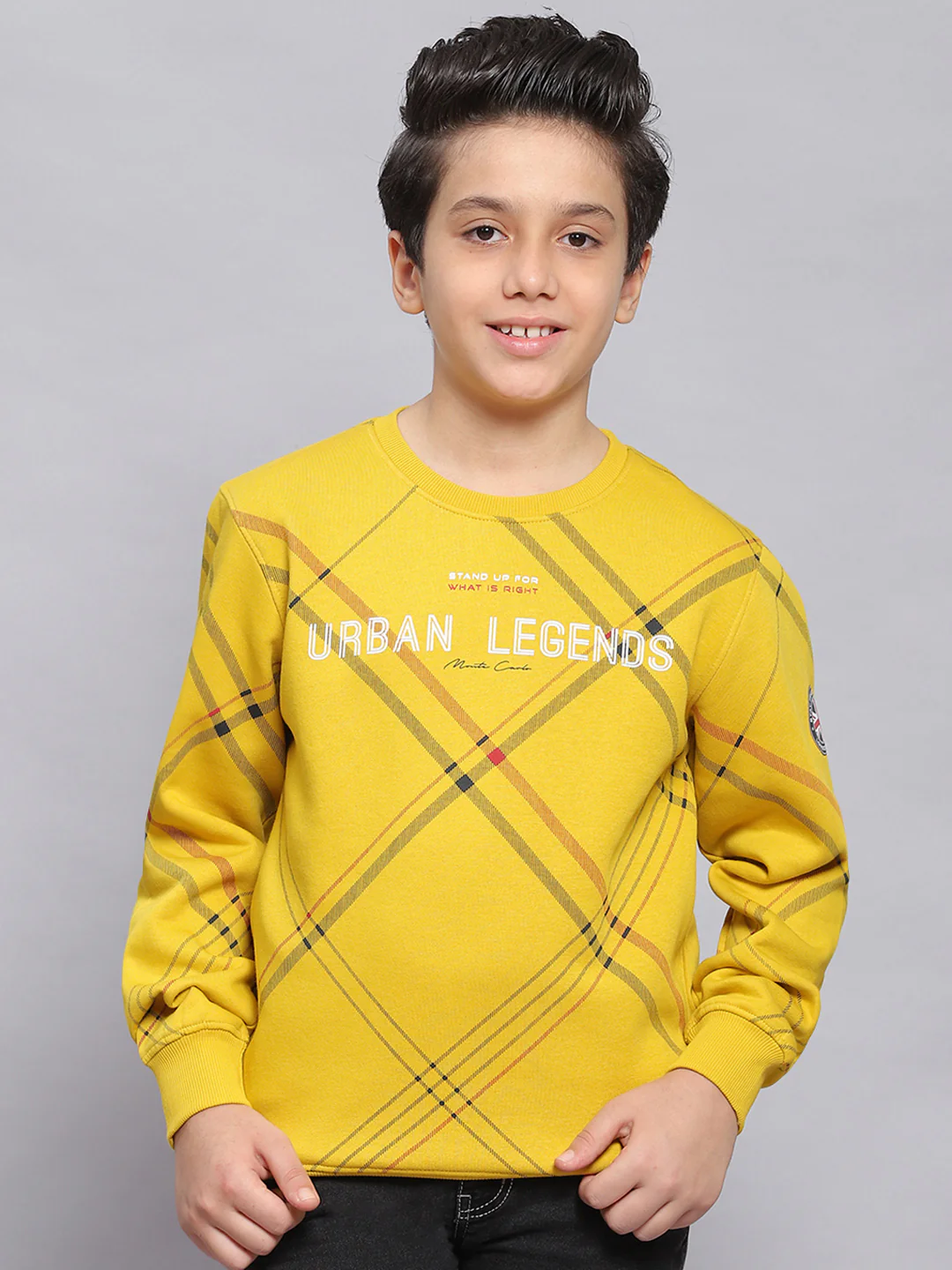 Boys Yellow Printed Round Neck Full Sleeve Sweatshirt - Image 2