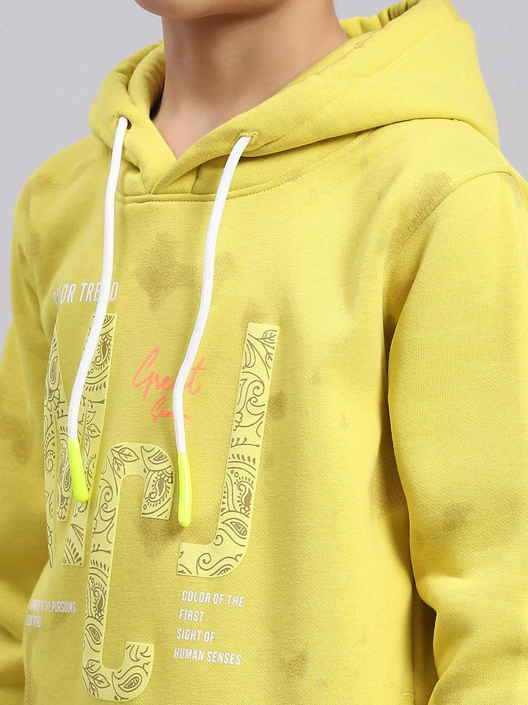 Boys Yellow Printed Round Neck Full Sleeve Sweatshirt - Image 6