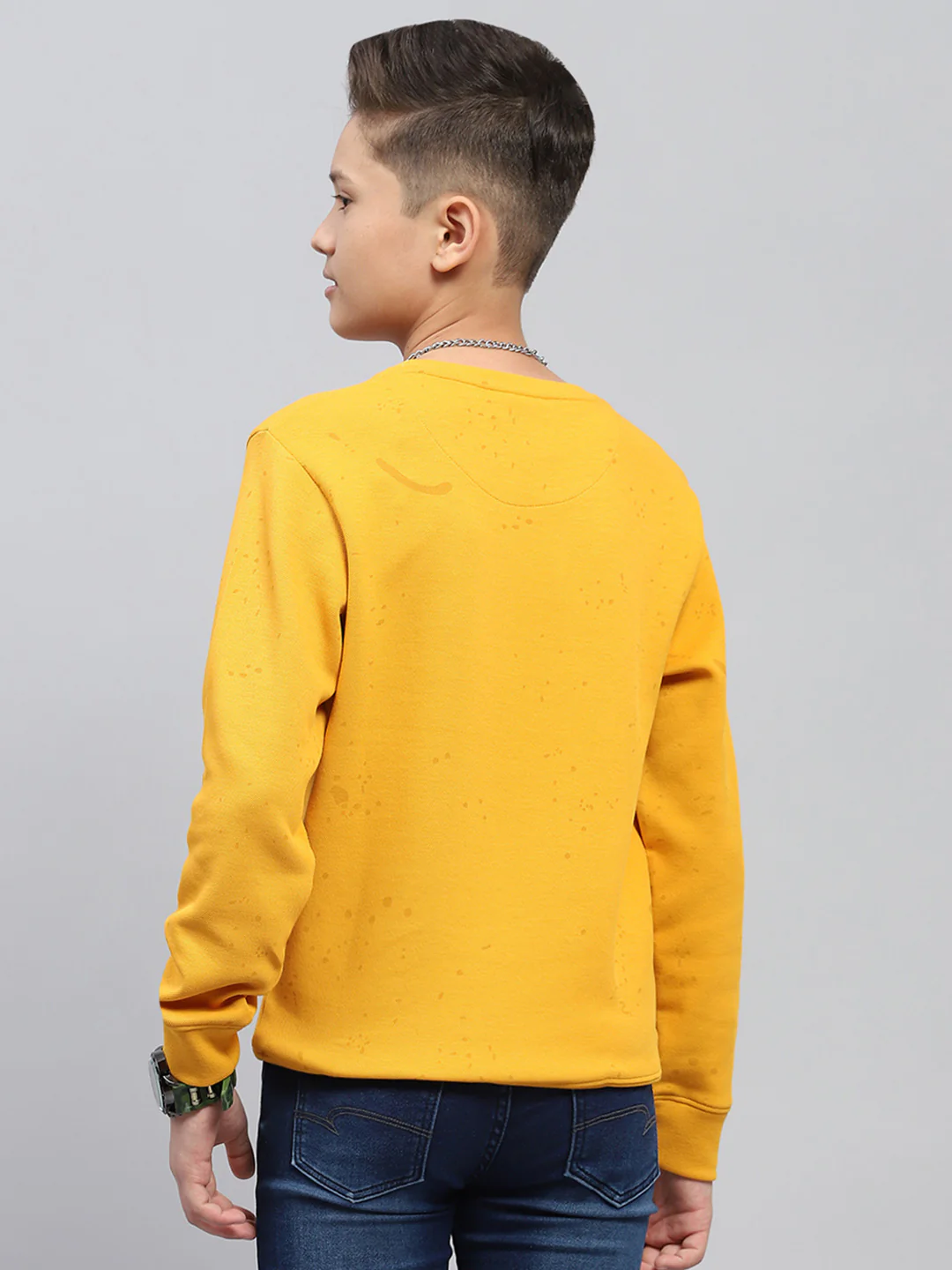 Boys Yellow Printed Round Neck Full Sleeve Sweatshirt - Image 5