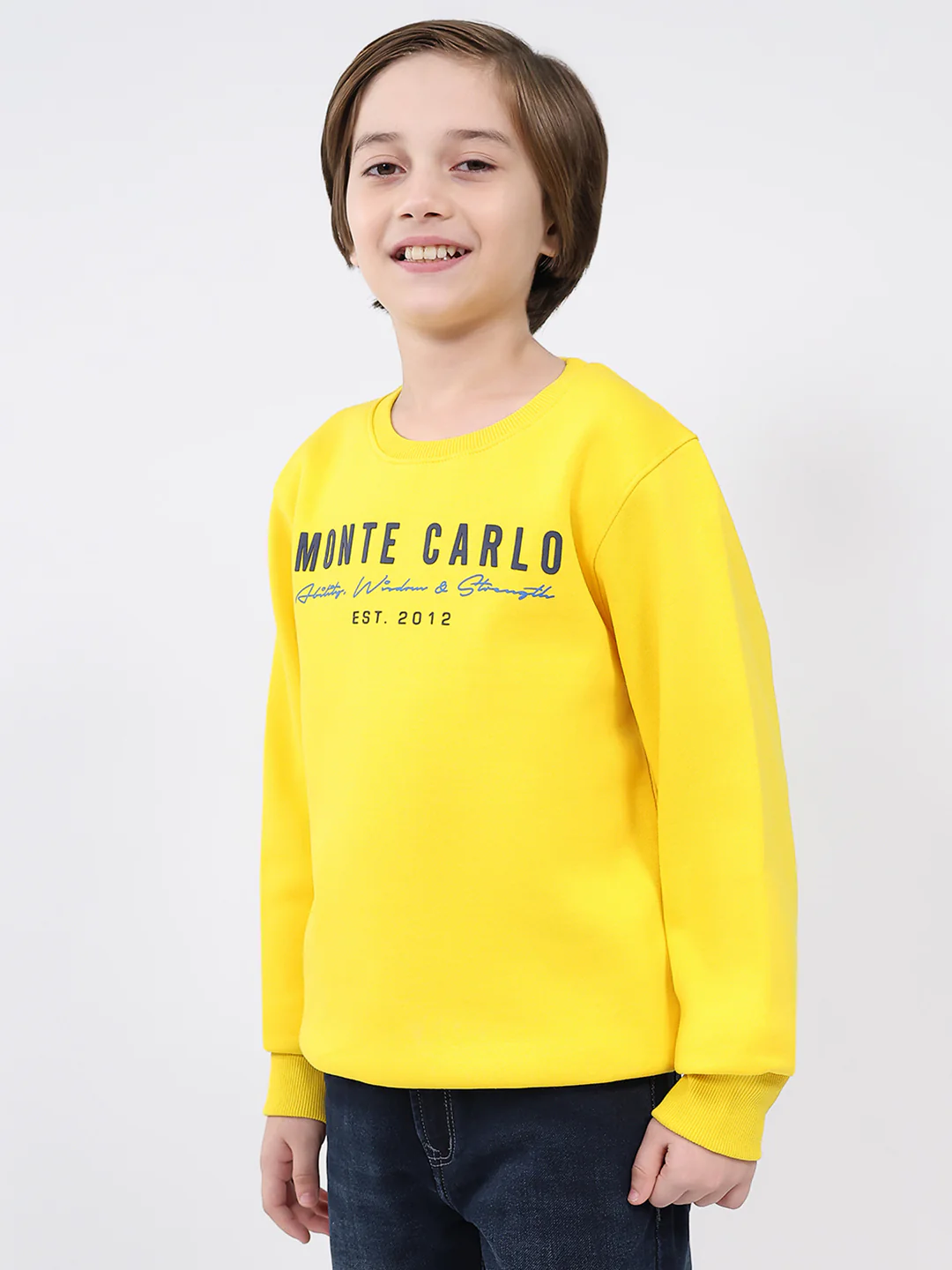 Boys Yellow Printed Round Neck Full Sleeve Sweatshirt - Image 3