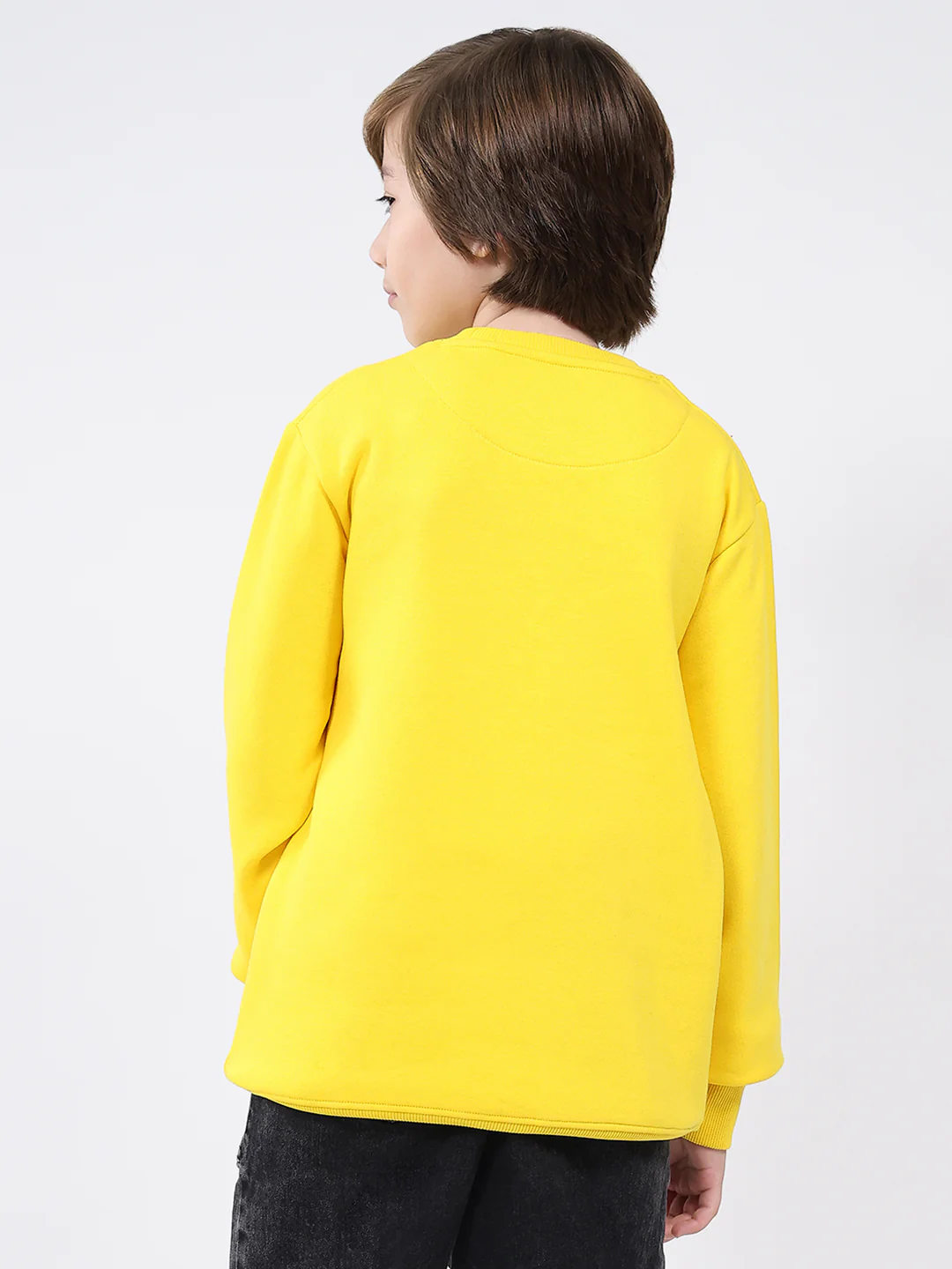 Boys Yellow Printed Round Neck Full Sleeve Sweatshirt - Image 5