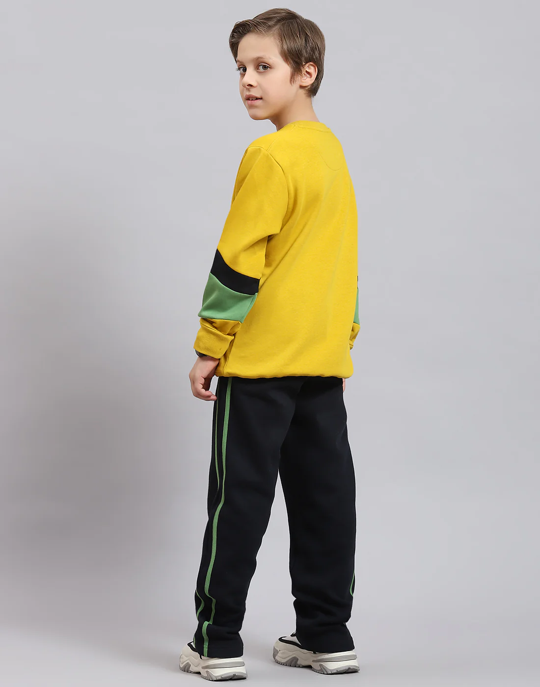 Boys Yellow Printed Round Neck Full Sleeve Tracksuit - Image 6